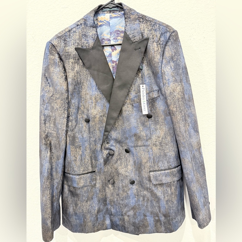 Paisley & Gray Blue and Gold Textured Blazer
